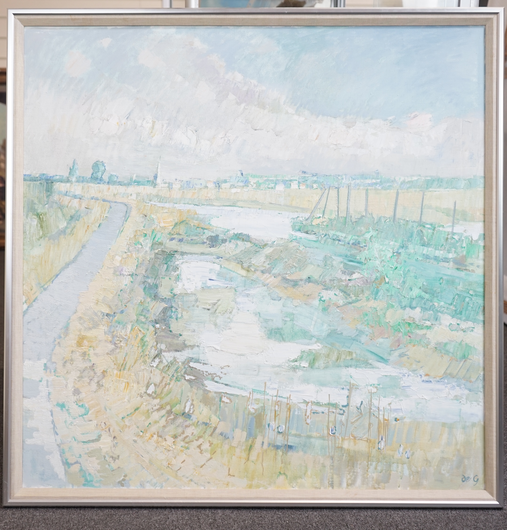 Sir Roger de Grey, P.R.A. (English, 1918-1995), 'Marshes, Nieulle', oil on canvas, 90 x 90cm